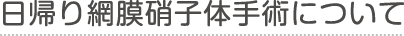 日帰り網膜硝子体手術について | 伊丹市の眼科|宮の前眼科|白内障手術・硝子体手術・斜視手術